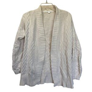 Margaret OLeary Womens Mixed Knit Cardigan Sweater Open Front Soft Cream Warm &